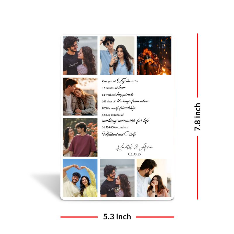 Personalized First Anniversary Photo Collage Frame, Gift for Wedding Day Husband and Wife Keepsake, 1st Anniversary Gift For Couples Stand Pin Included